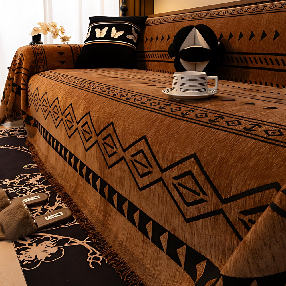Tribal Geometric Chenille Sofa Cover - Durable Slipcover for Sofas & Couch 0
