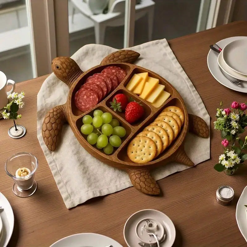 Turtlétier - Handcrafted Wooden Charcuterie Platter with 5 Compartments 1