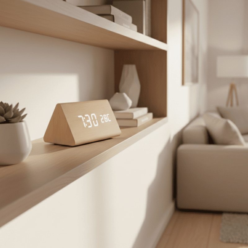 VOXTIME – Voice-Activated LED Wooden Clock for Modern Homes