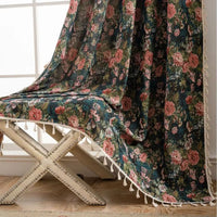 Vintage Floral Tassel Curtain Panel - Soft Microfiber Draperies for Home Decor 2
