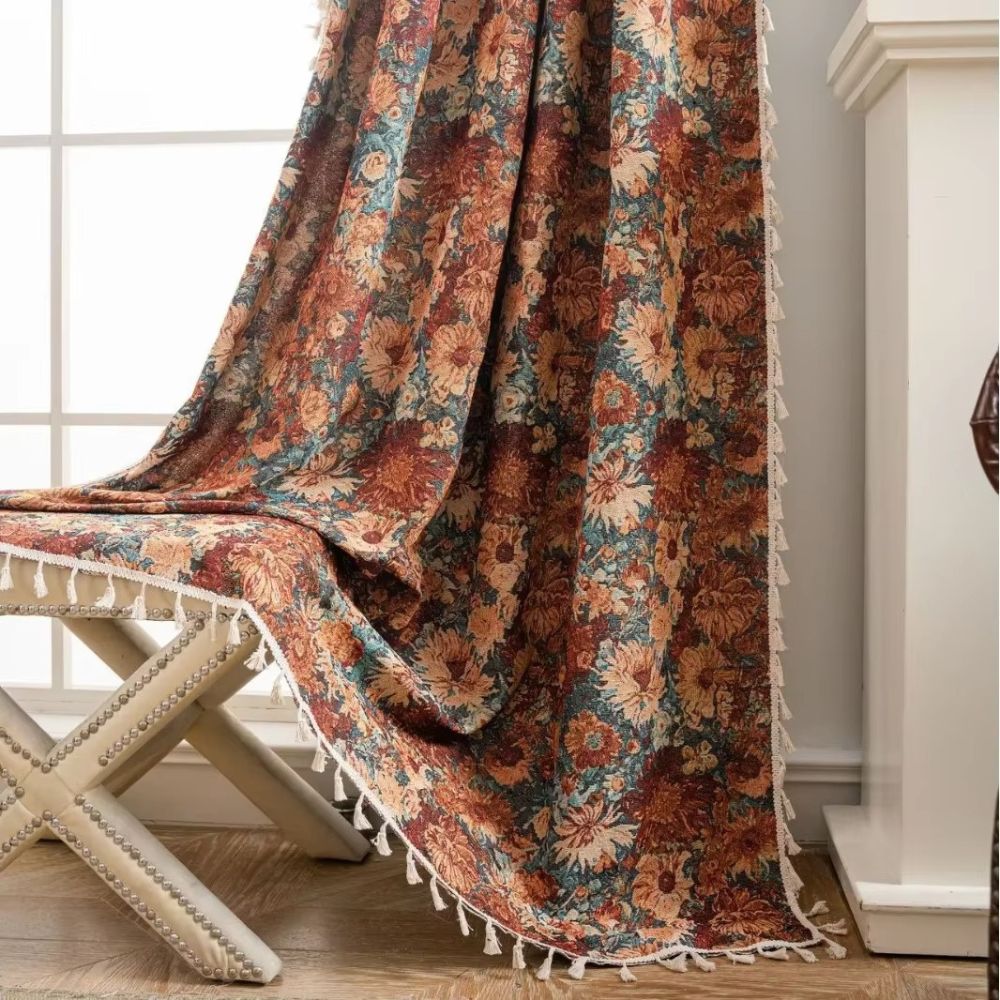 Vintage Floral Tassel Curtain Panel - Soft Microfiber Draperies for Home Decor 4
