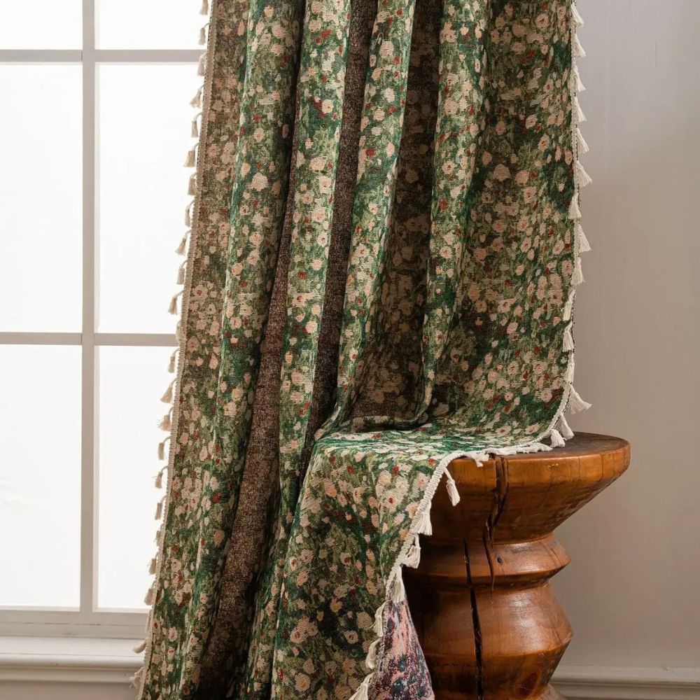Vintage Floral Tassel Curtain Panel - Soft Microfiber Draperies for Home Decor 5