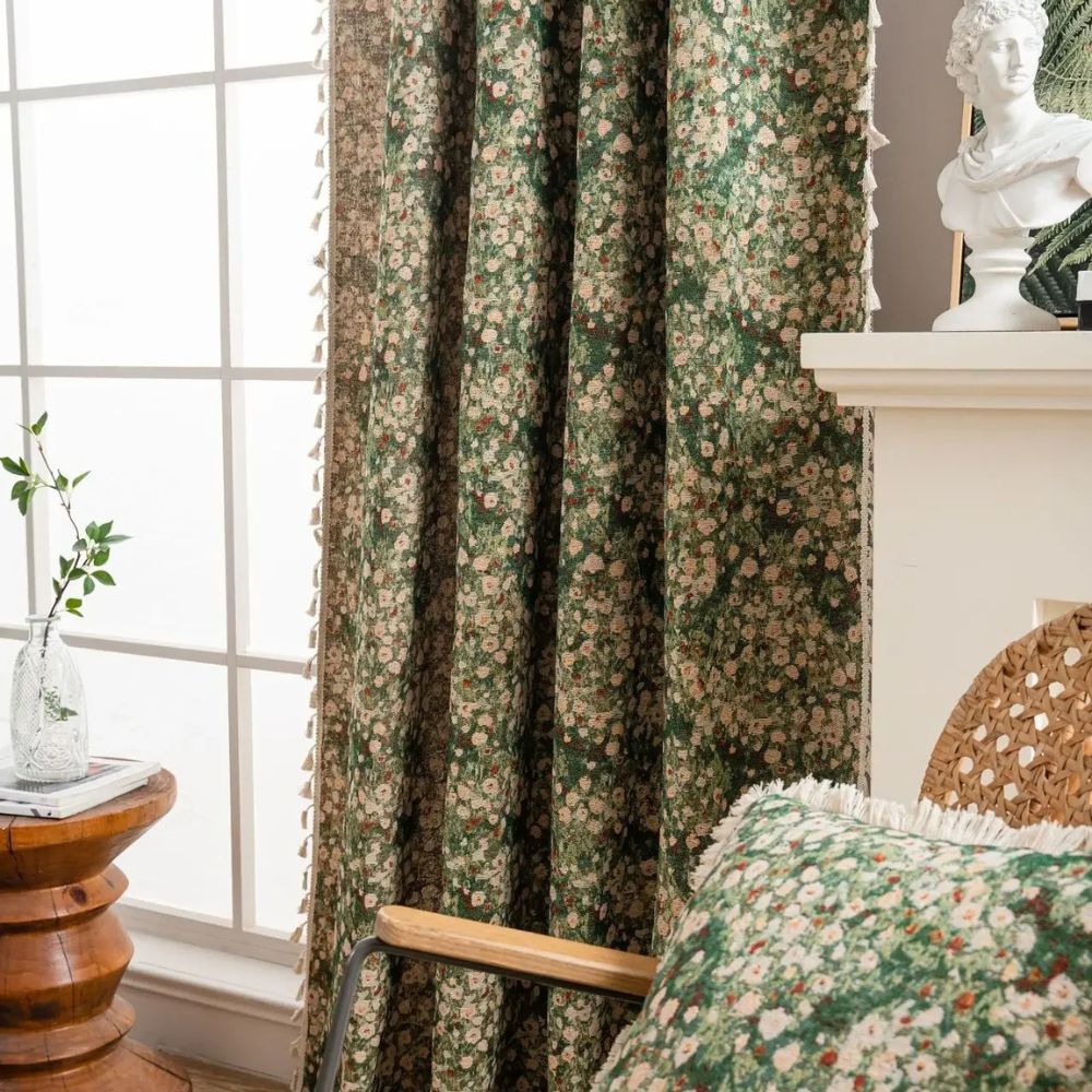 Vintage Floral Tassel Curtain Panel - Soft Microfiber Draperies for Home Decor 6