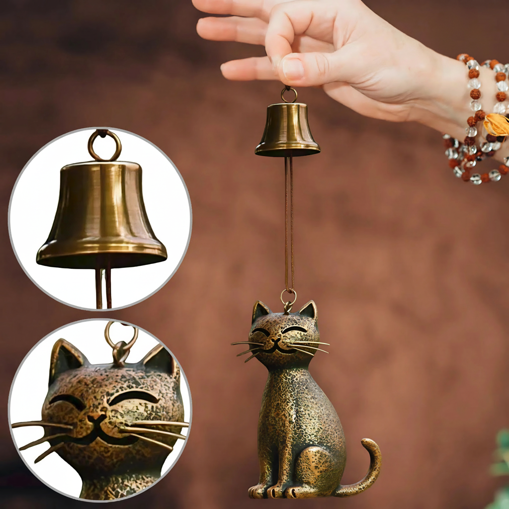 WhispiCat - Handcrafted Copper Cat Wind Chime for Home Decor & Tranquil Ambiance 1