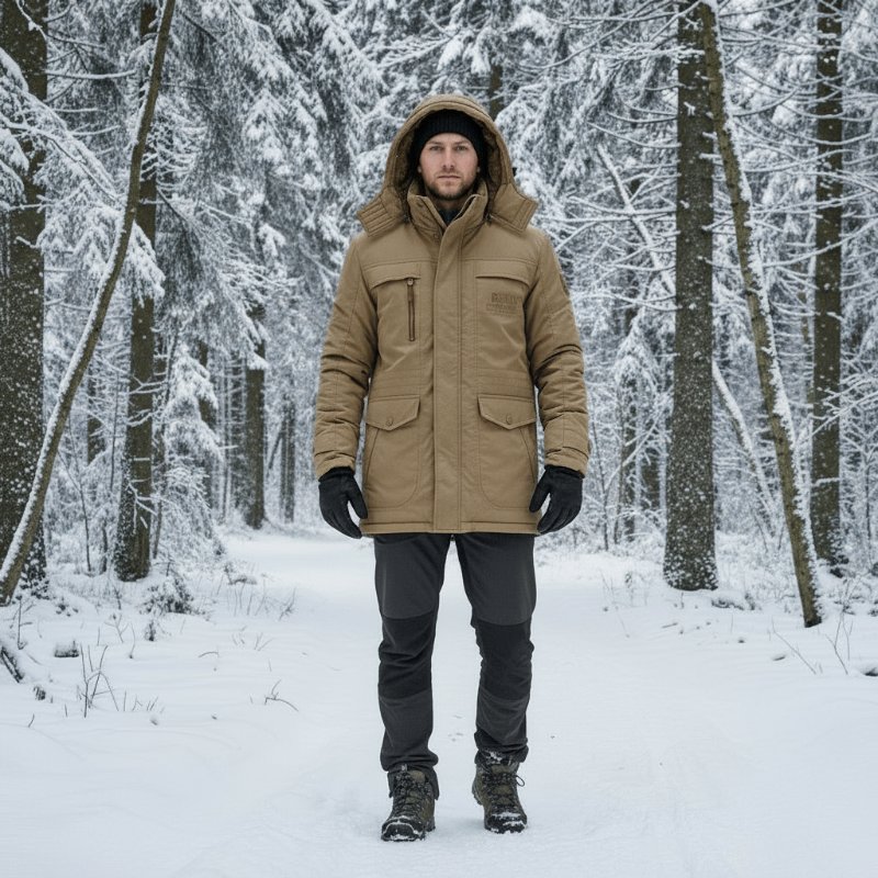 Windproof Fleece Lined Parka Jacket with Detachable Fur Hood for Cold Days 1