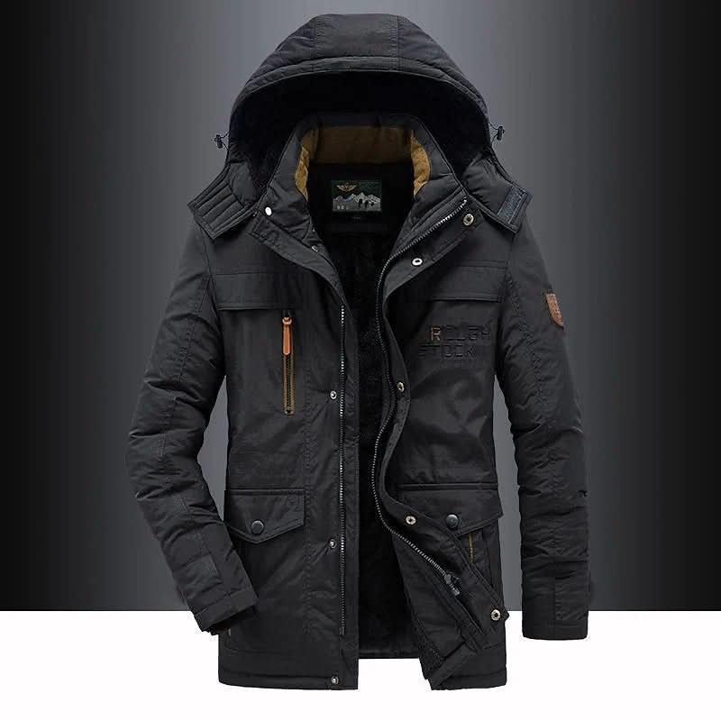 Windproof Fleece Lined Parka Jacket with Detachable Fur Hood for Cold Days 2