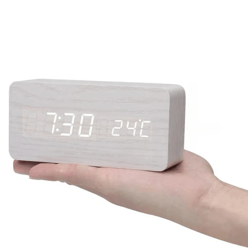 Woodsense Digital Alarm Clock - Voice Control, Adjustable Brightness, Wooden Design 12