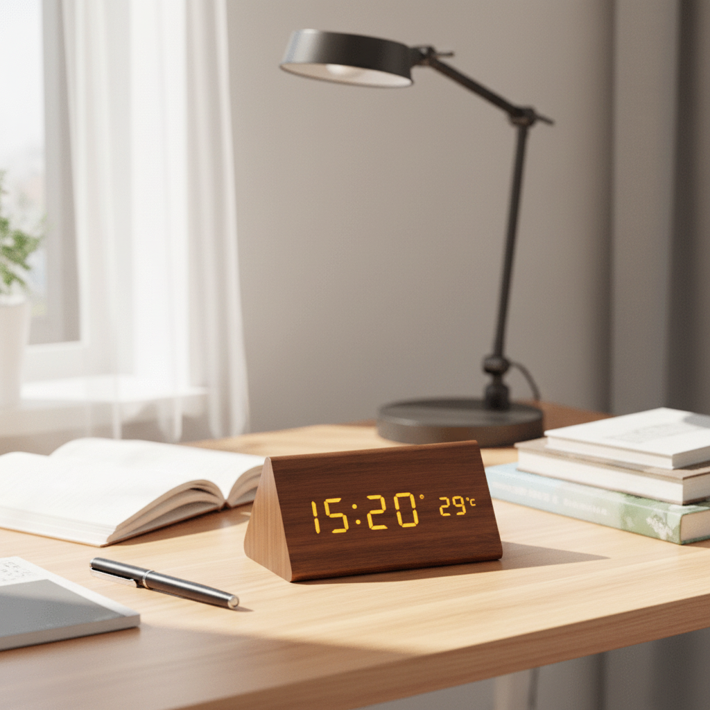 Woodsense Digital Alarm Clock - Voice Control, Adjustable Brightness, Wooden Design 2