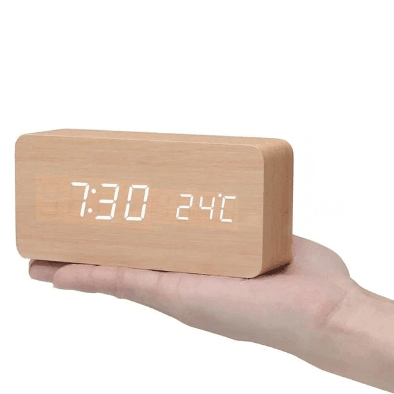 Woodsense Digital Alarm Clock - Voice Control, Adjustable Brightness, Wooden Design 9