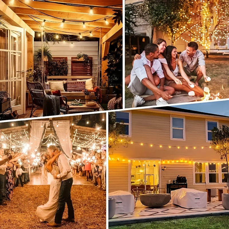 SOLARA - 100FT Solar String Lights Outdoor Commercial Grade LED with Dimmable Yellow ST38 Bulbs