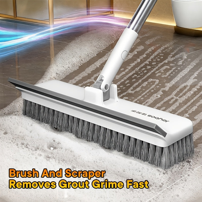 SCRUBFORCE - Rotating Floor Brush with Long Handle & Scraper Edge