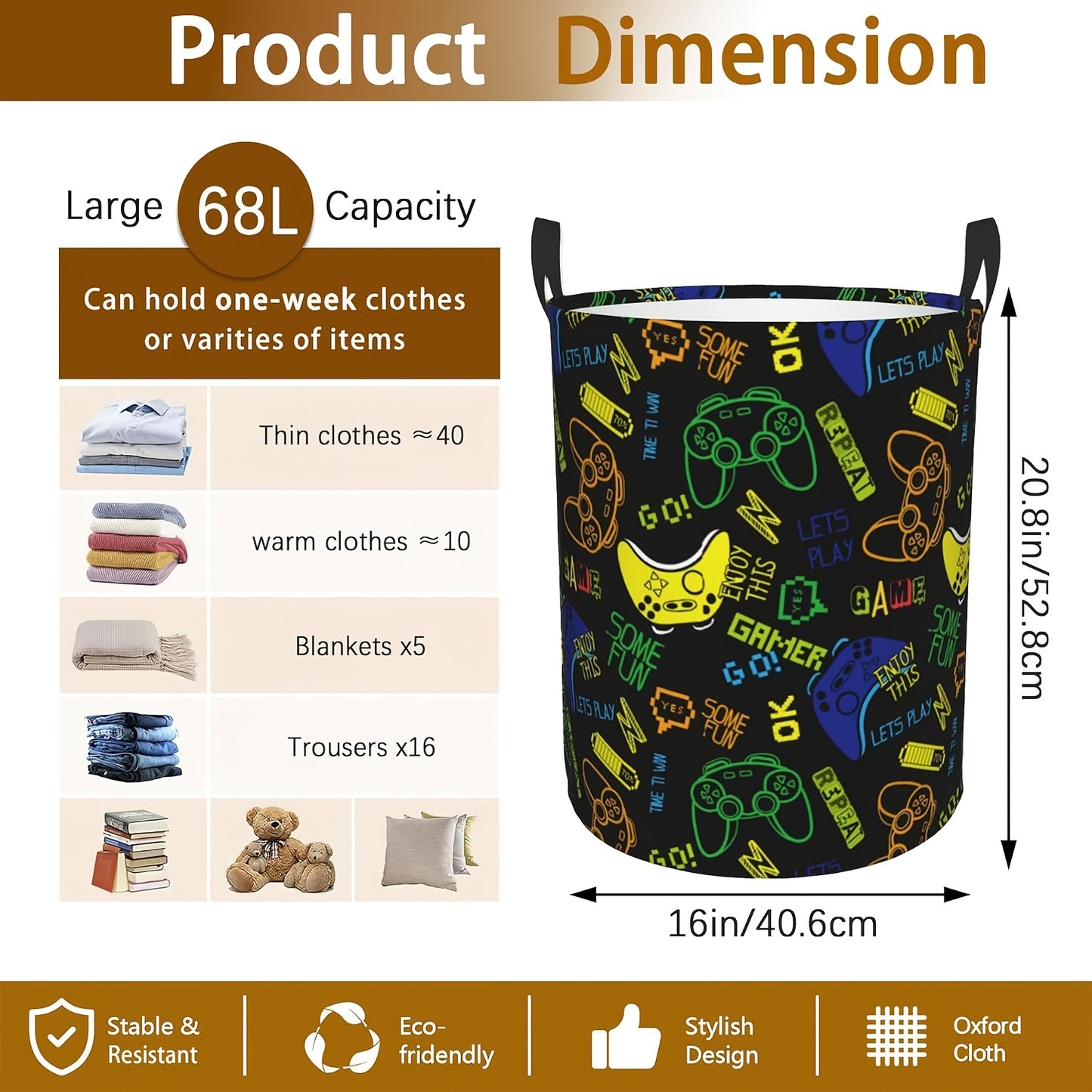 GAMERBIN – Foldable Game Controller Laundry Storage Basket