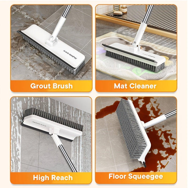 SCRUBFORCE - Rotating Floor Brush with Long Handle & Scraper Edge