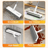 SCRUBFORCE - Rotating Floor Brush with Long Handle & Scraper Edge
