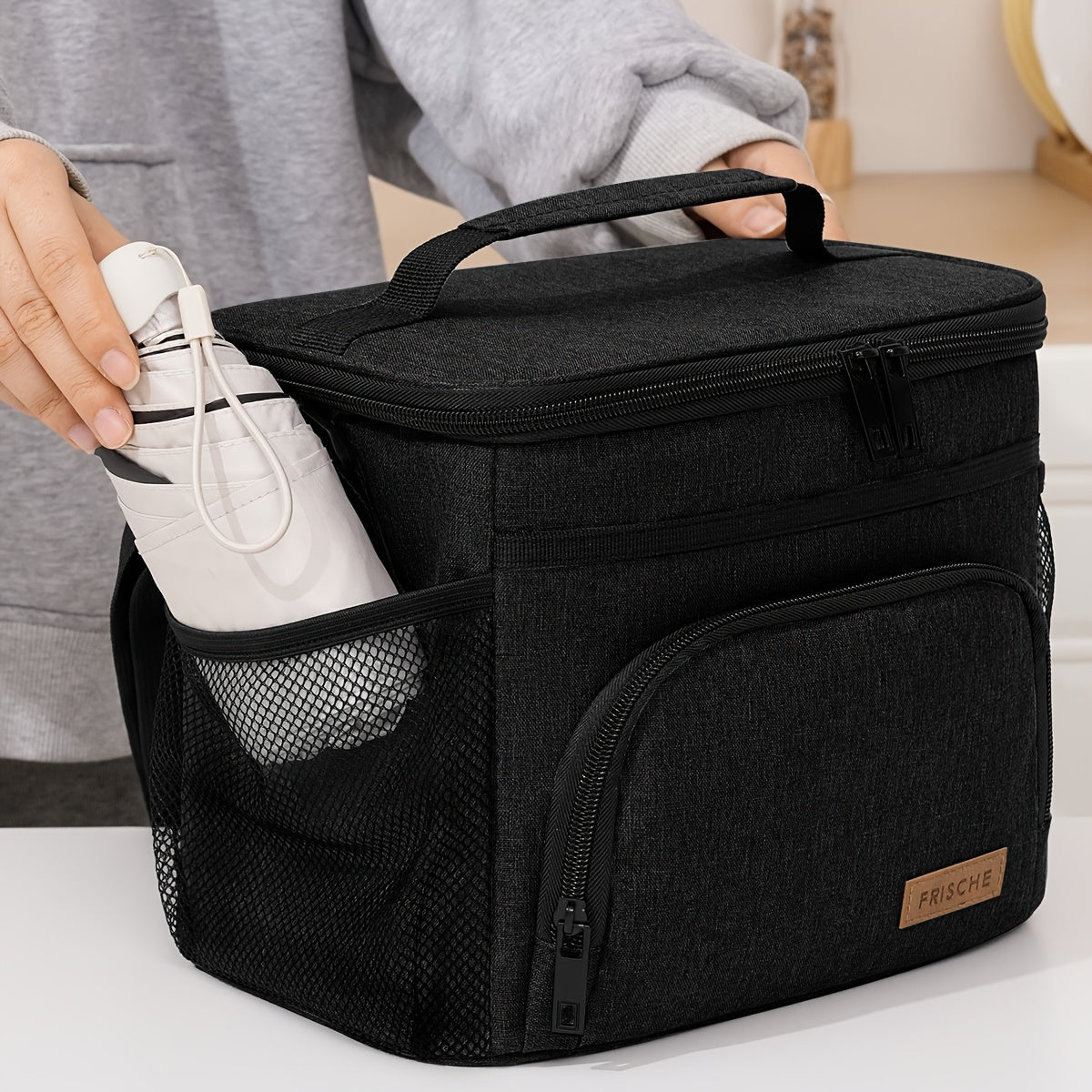 THERMOVIA - Large Insulated Lunch Tote with Zipper Closure & Adjustable Strap
