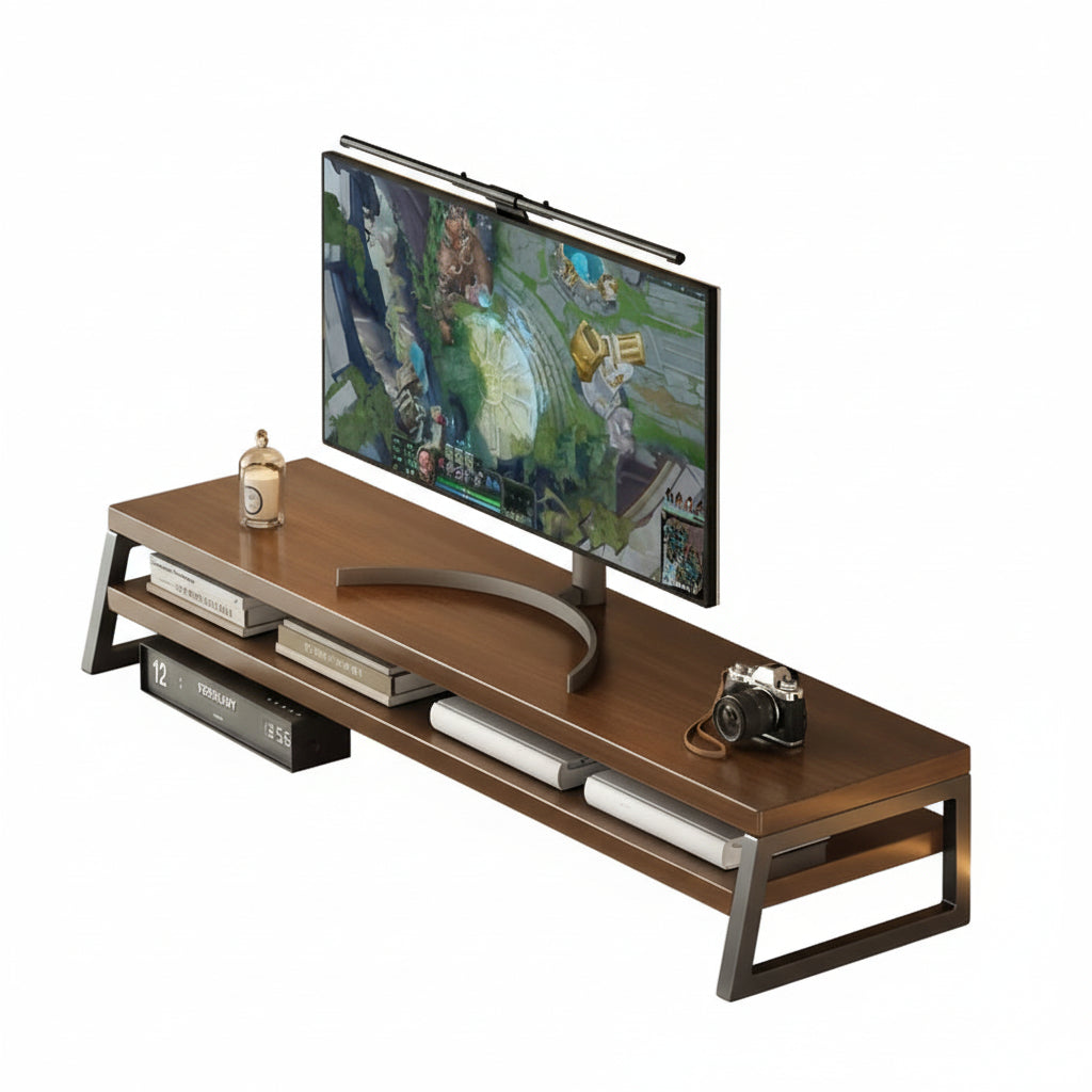 MODERNLIFT - Space-Saving Wooden Monitor Stand with Storage, Durable Metal Frame