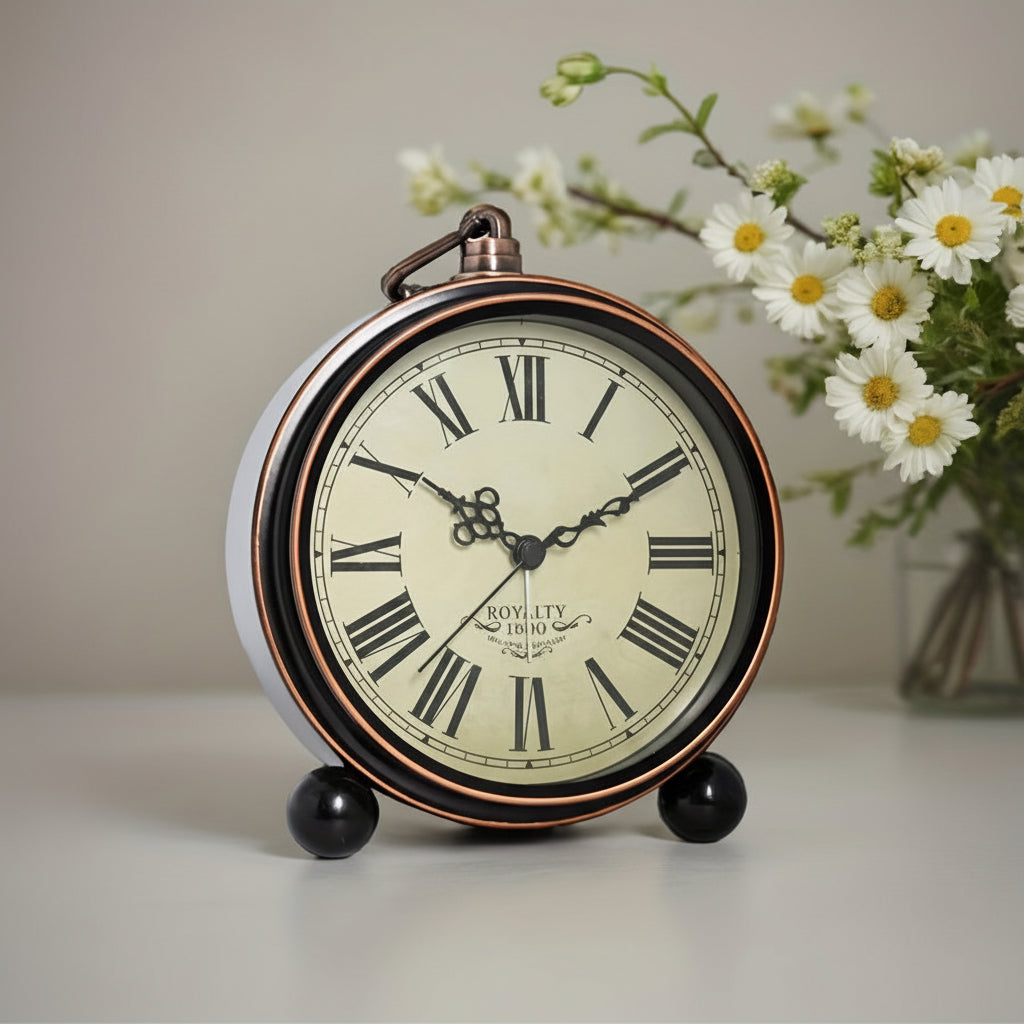 ELEGANTIME - European Vintage Metal Bedside Alarm Clock Silent Analog Large Display