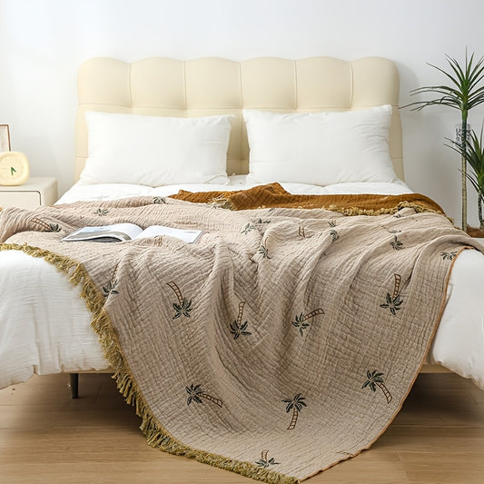 TROPICREST – Breathable Cotton Palm Throw Blanket for Relaxing Summer Comfort