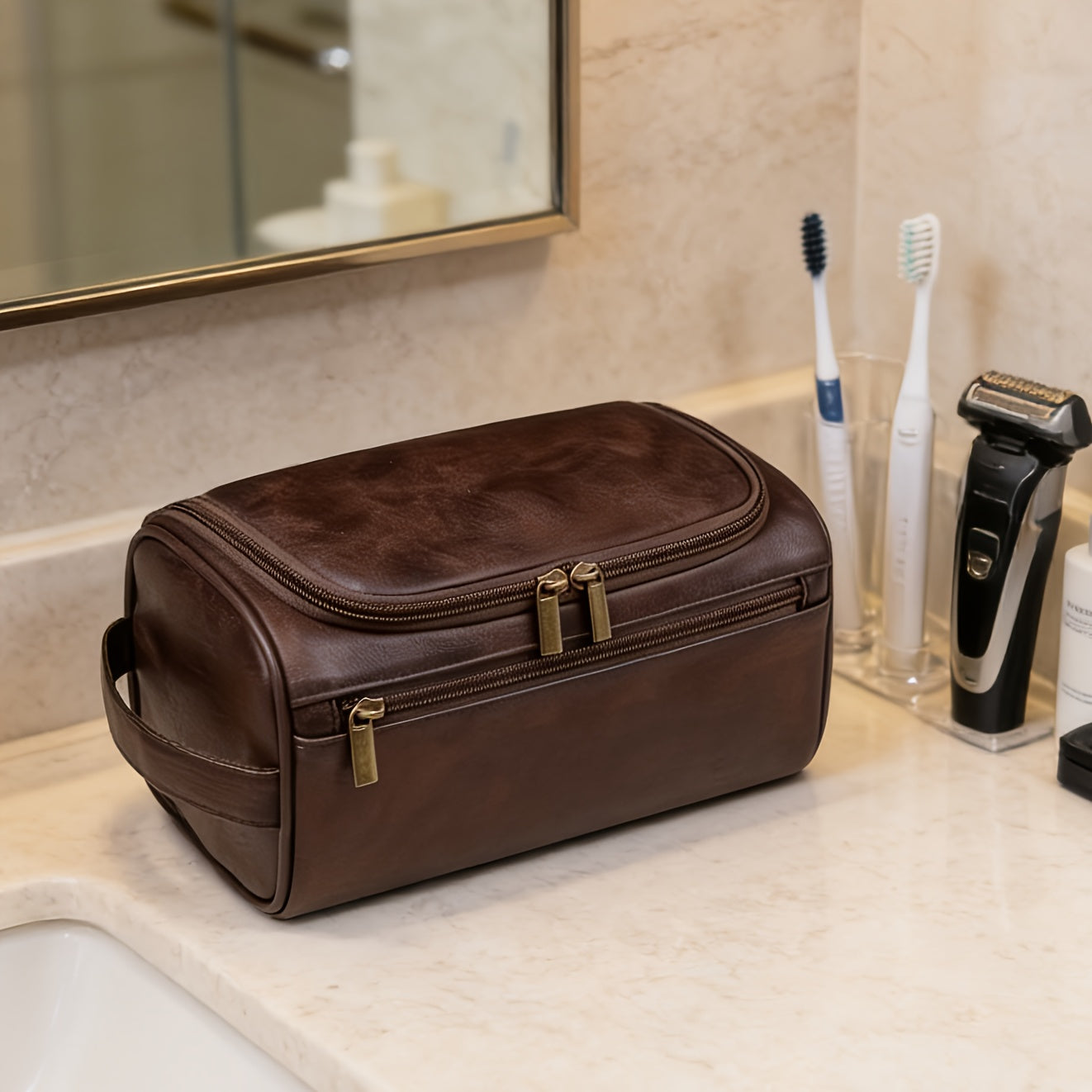 URBANCRAFT - Vintage Leather Men’s Business Bag & Travel Cosmetics Organizer