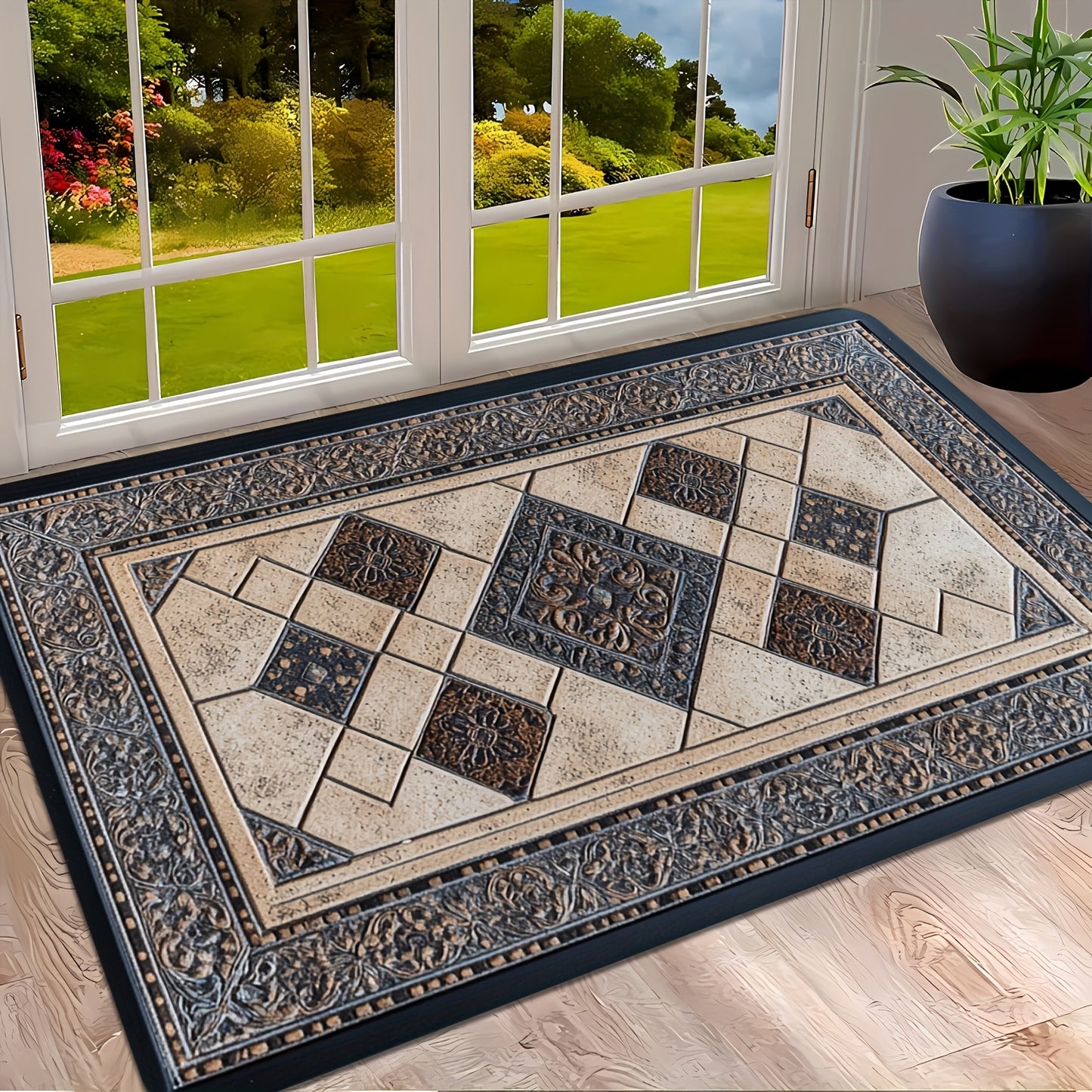 STYLEHAVEN - Machine Washable Geometric Border Entryway Mat