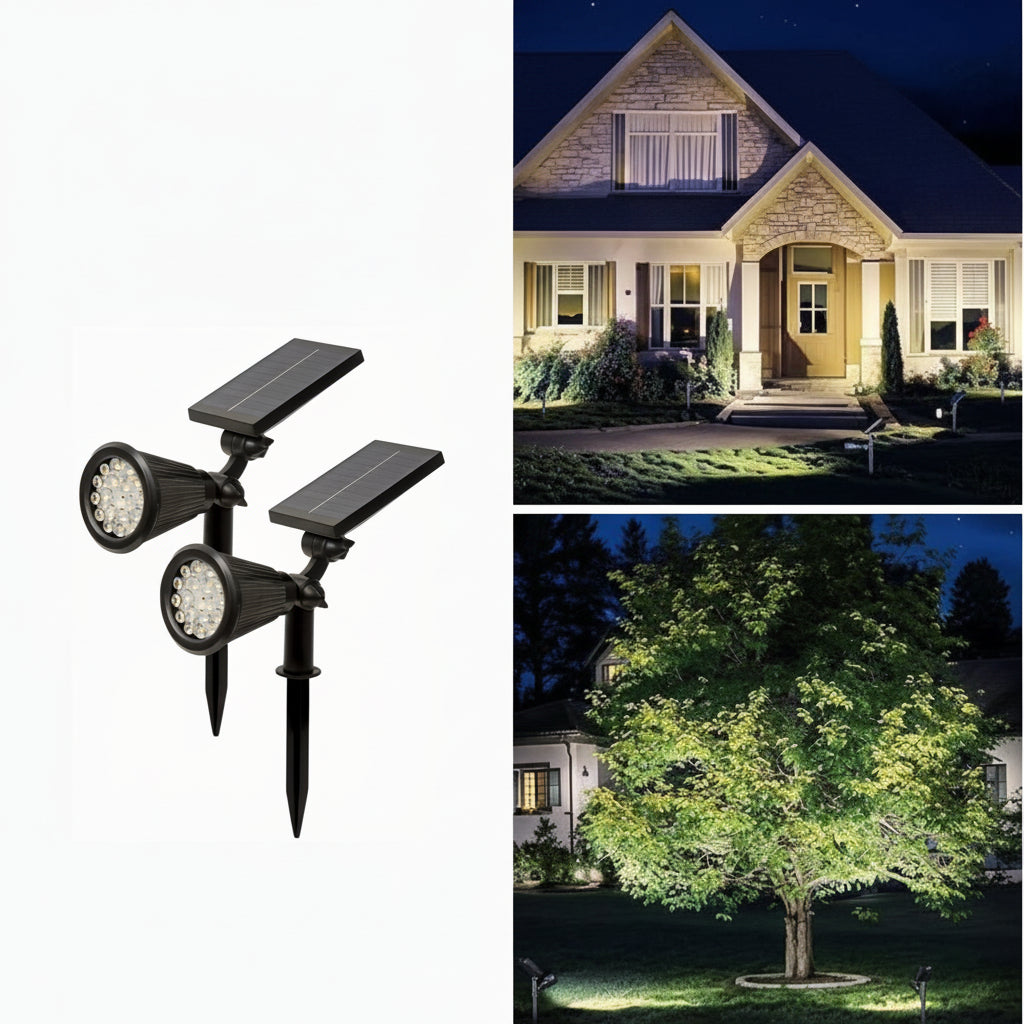 SOLARGLOW - Outdoor Solar Landscape Lights 2-Pack LED Spotlights with 3-Level Dimming & IP44 Waterproof