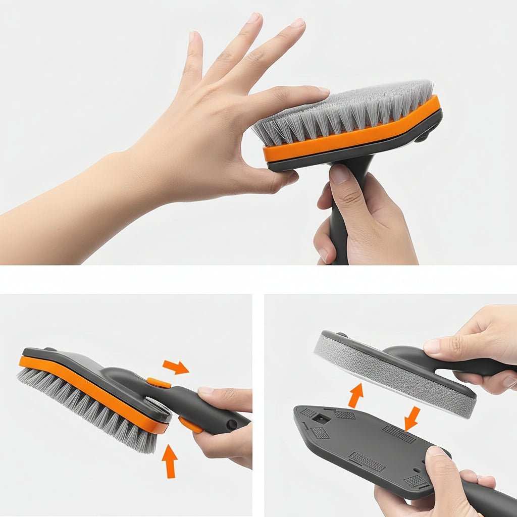 HYGIENIX - Detachable Bathroom Brush with Dual Bristles, Ideal for Floor & Tile Cleaning
