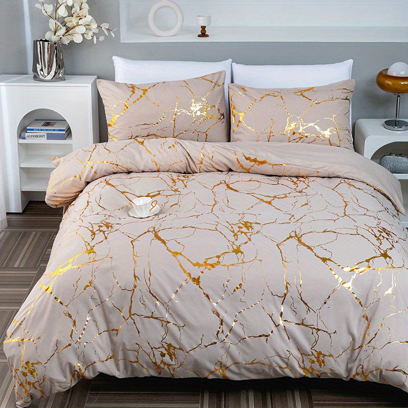 GOLDSHIM – Classic Golden Foil Texture Bedding Set