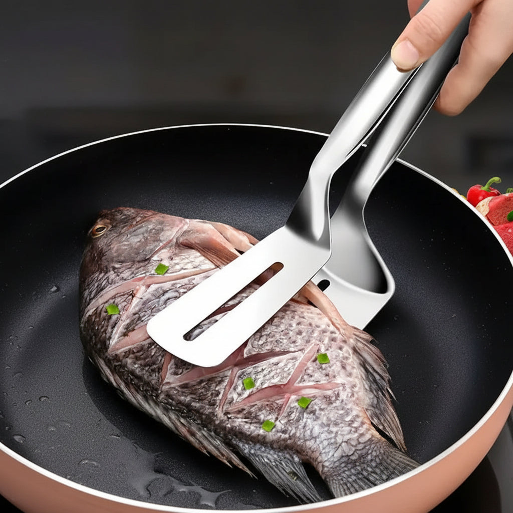 STEAKCLIP – Multi-Function Stainless Steel Tongs with Spatula Control