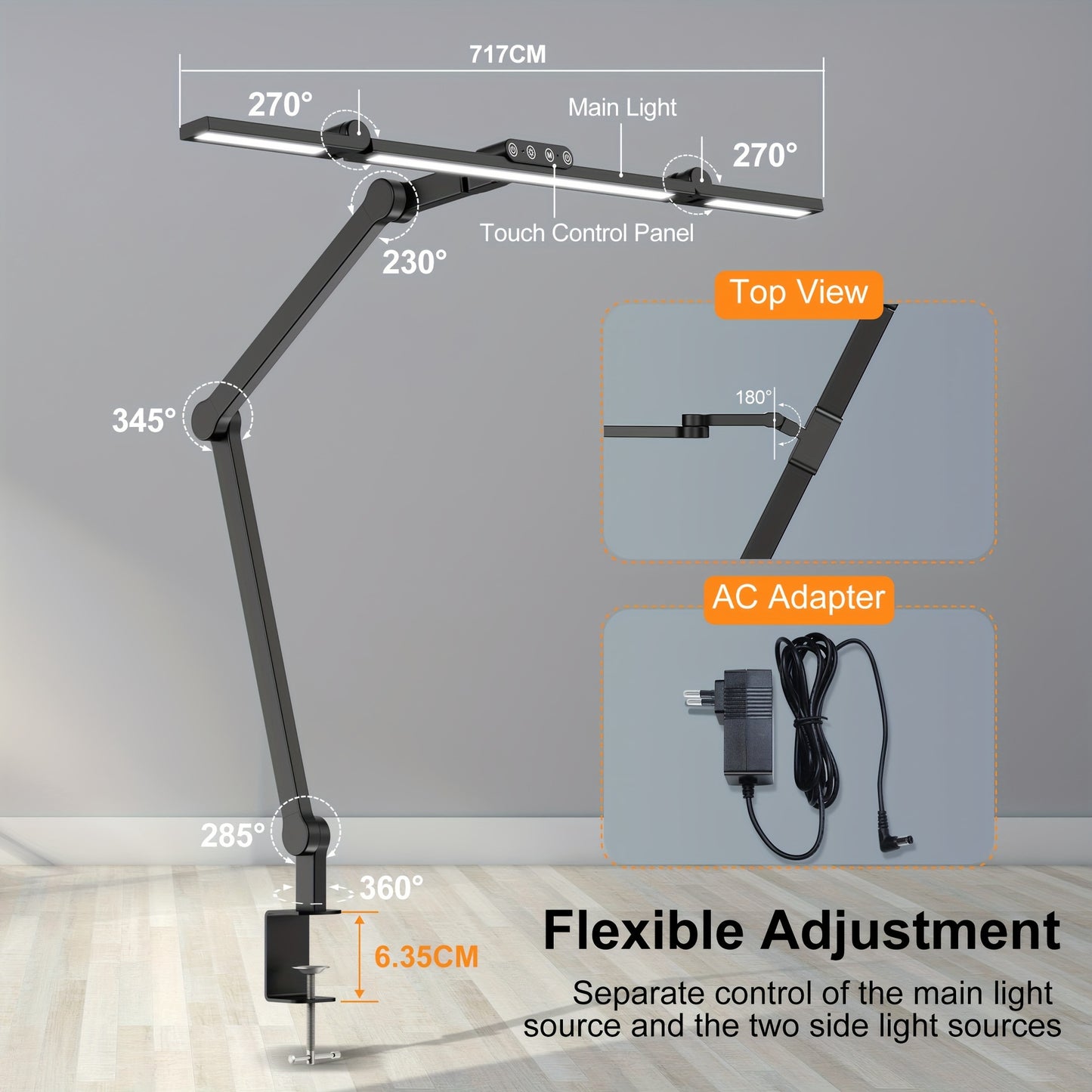 LUMICLAMP – 24W Adjustable LED Desk Lamp with Clamp