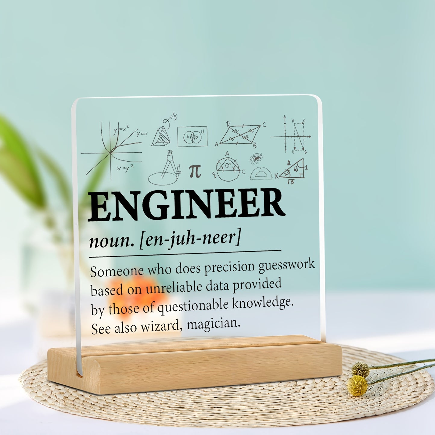 CLEARVIBE - Minimalist Flat Acrylic Nameplate with Wooden Stand for Desk & Shelf Styling