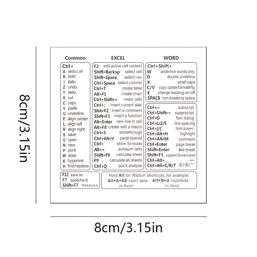 KEYSMART - Transparent PVC Keyboard Shortcut Skin Quick Reference Overlay for Excel, Word & Windows