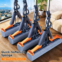 CLEANFLOW - High-Absorbency Sponge Squeeze Mop for Bathroom & Floors