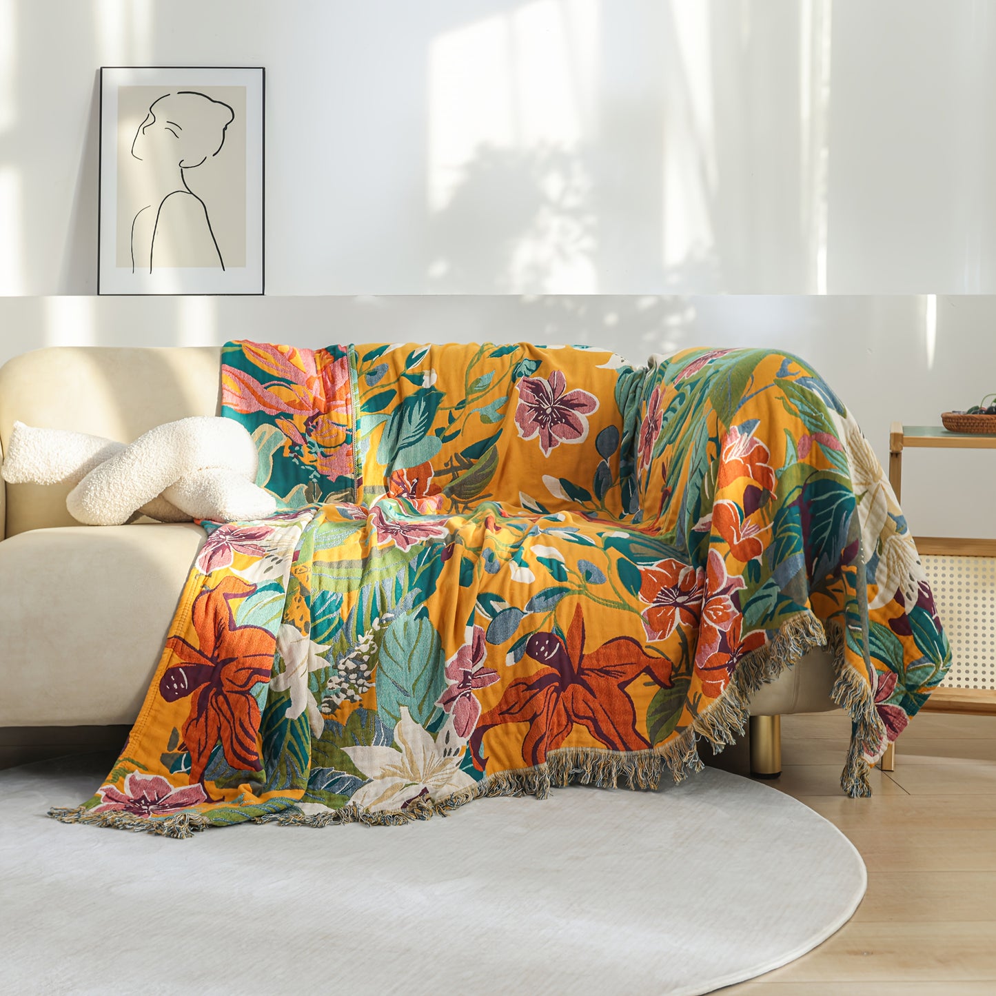 PUREBLOOM – Breathable Cotton Jacquard Summer Blanket for Cool Sleep Comfort