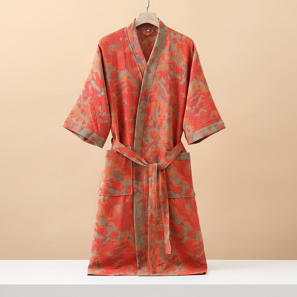 LUXELOOM - Premium 100% Cotton Double-Layer Gauze Pajama Set Unisex Mid-Length for All Seasons