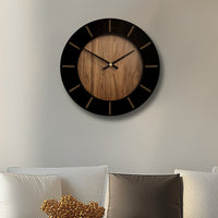 EVERWOOD - Vintage Round Wooden Wall Clock Battery Operated, Silent Mechanism