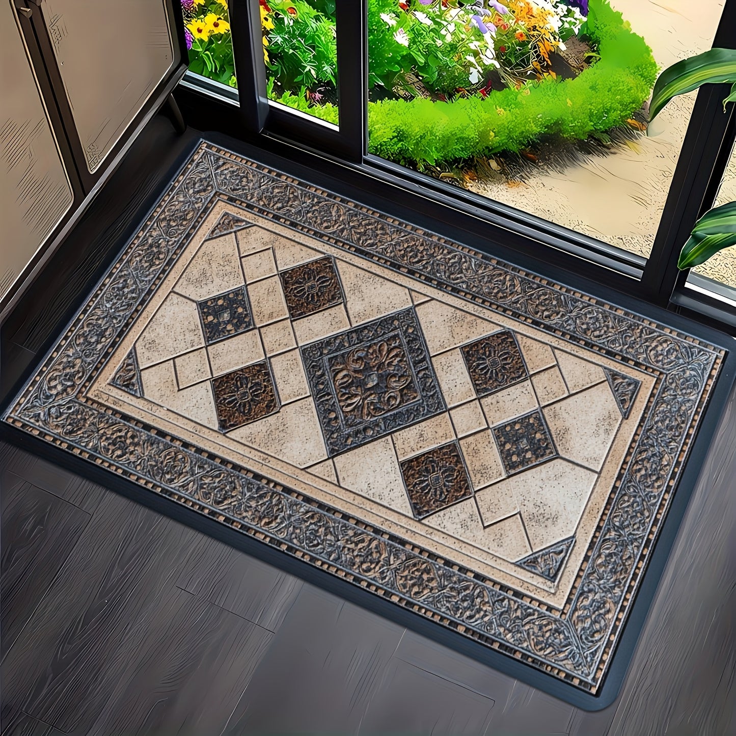 STYLEHAVEN - Machine Washable Geometric Border Entryway Mat