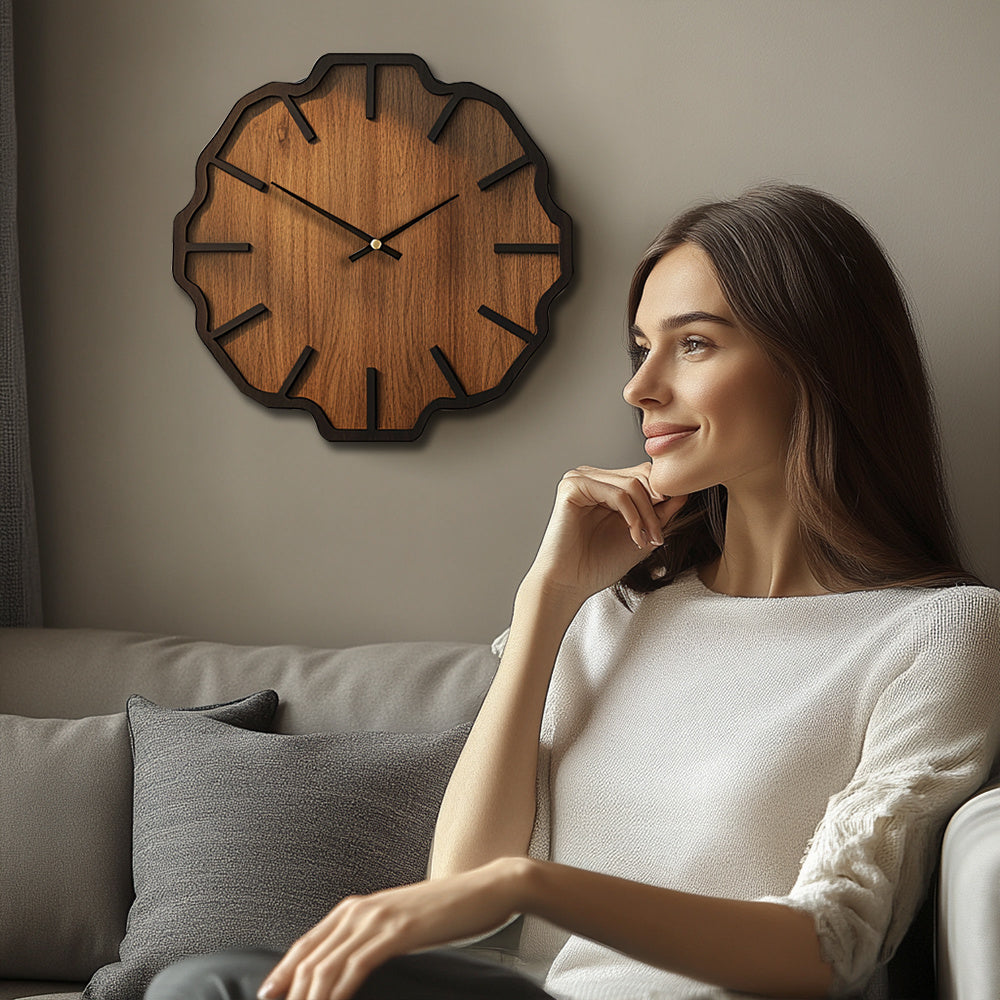 HARMONIQ - Decorative Wooden Wall Clock in Unique Irregular Form, Battery Operated