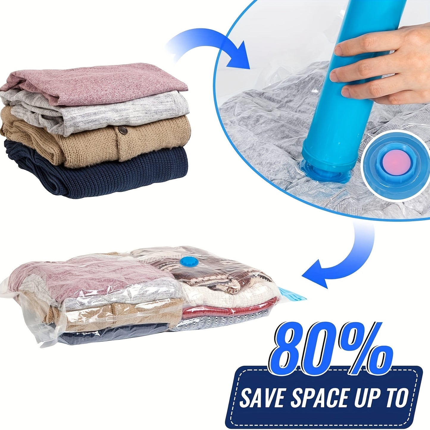 VACUFLOW - Hand-Pumped Vacuum Storage Bags 14pcs Set for Clothes & Home Storage