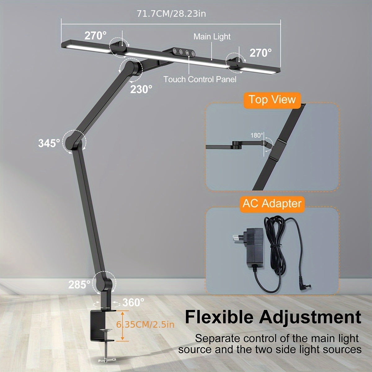PRISMALUX – Three-Head Clampable LED Desk Lamp