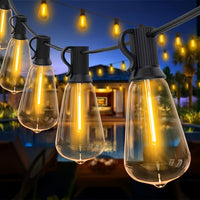 SOLARA - 100FT Solar String Lights Outdoor Commercial Grade LED with Dimmable Yellow ST38 Bulbs