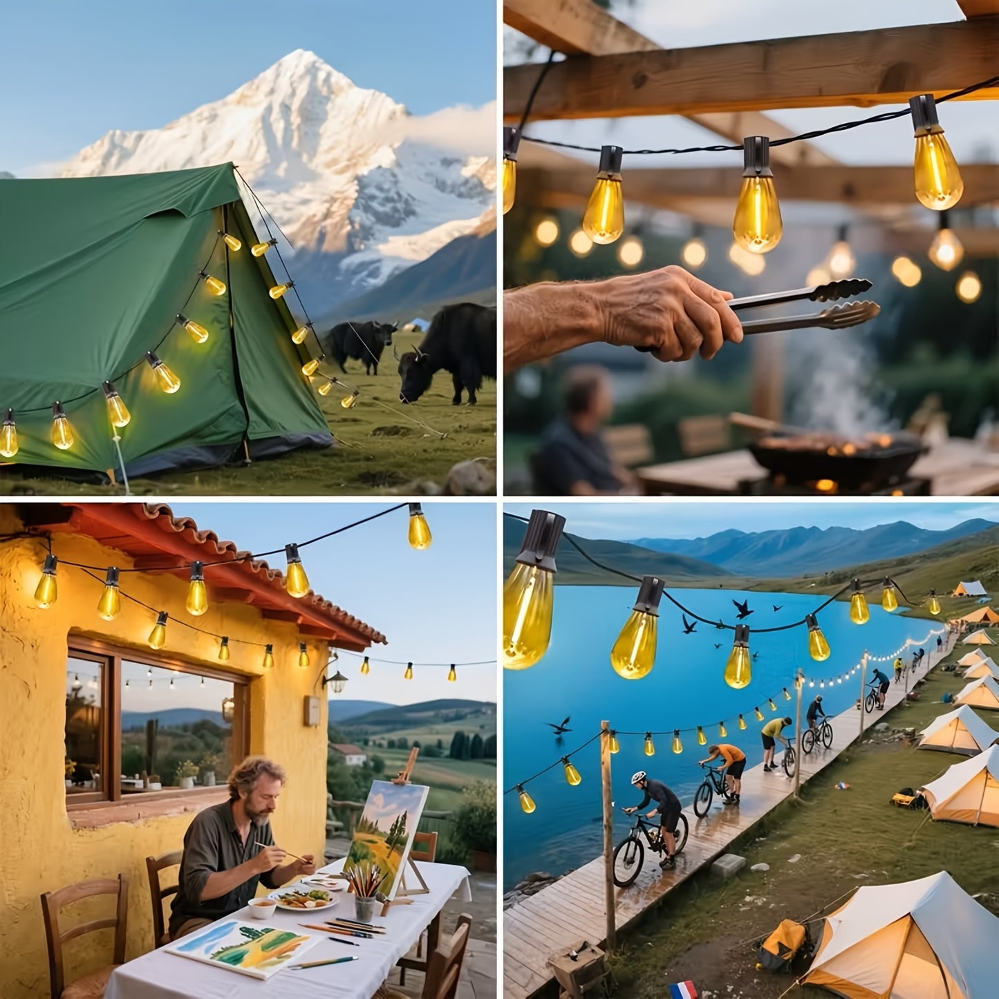 SOLARA - 100FT Solar String Lights Outdoor Commercial Grade LED with Dimmable Yellow ST38 Bulbs