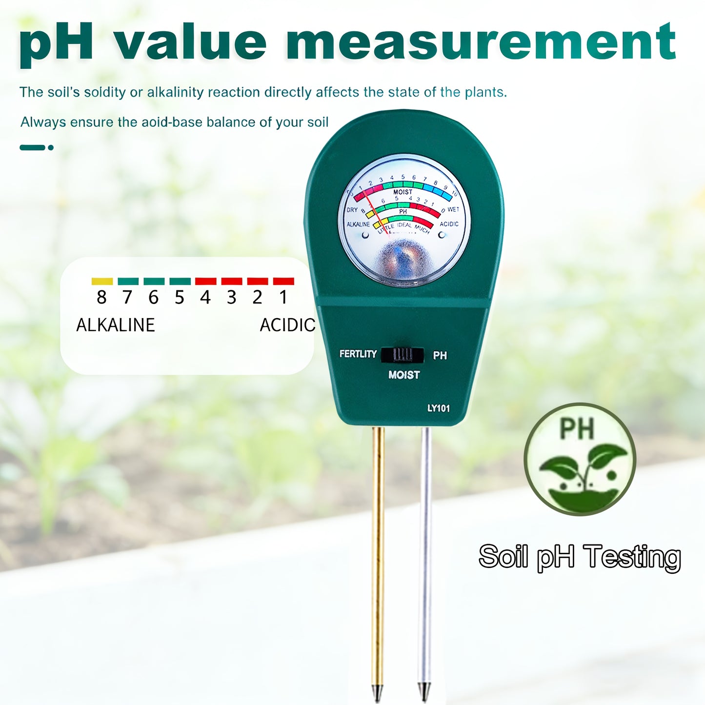 SOILTRIO – 3-in-1 Soil Moisture, Fertility & pH Tester