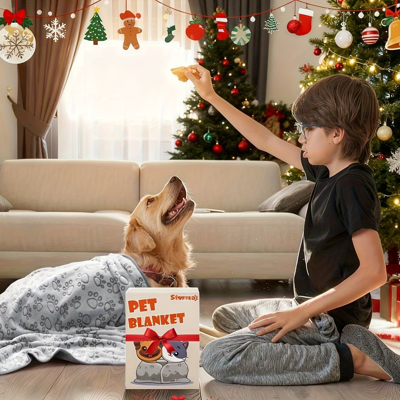 FLEECEFRIEND - Machine Washable Paw Print Blanket for Comfort & Style