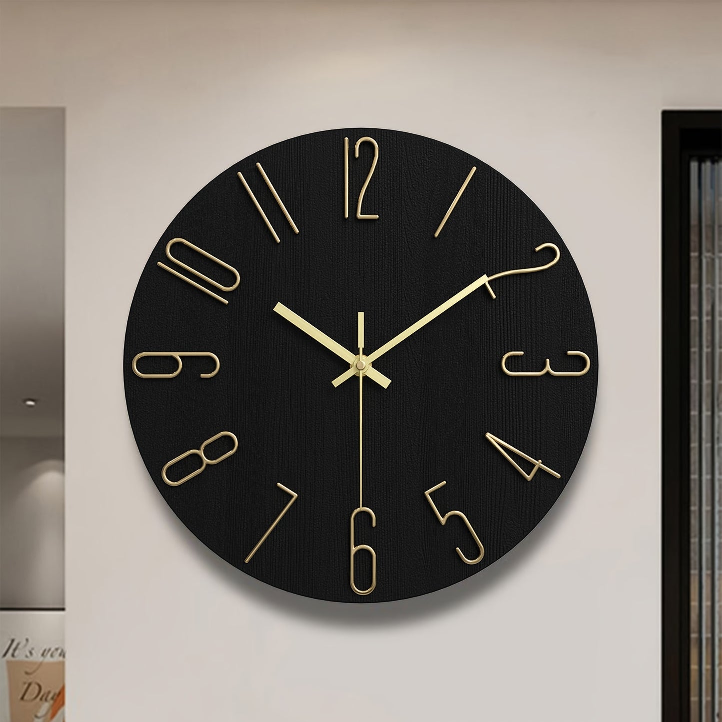 LUMINAIR - Modern Minimalist Round Wall Clock Rimless Design Black & Gold