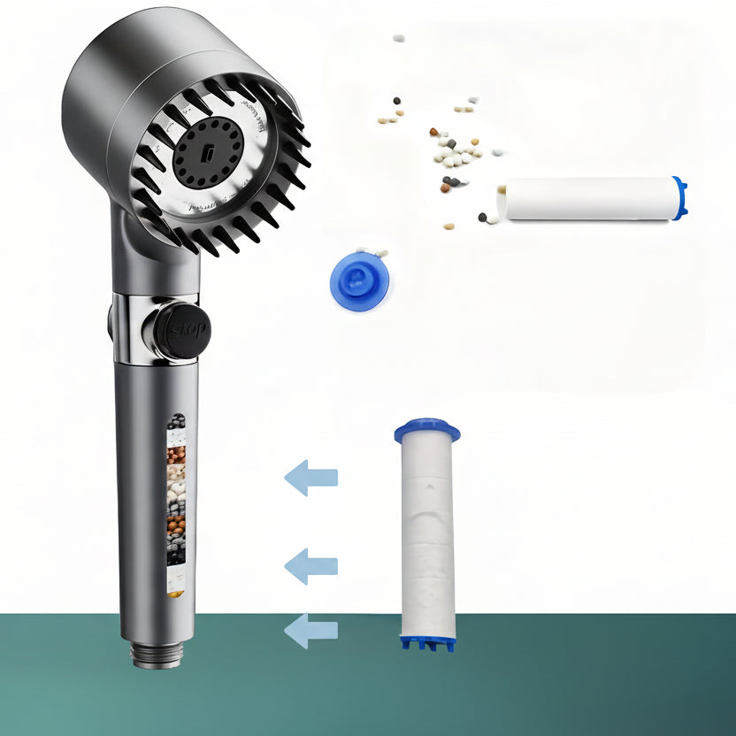 PUREFLOW - Chlorine-Reducing Handheld Showerhead with On/Off Switch & Skin Care Filter