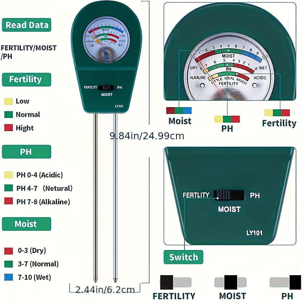 SOILTRIO – 3-in-1 Soil Moisture, Fertility & pH Tester