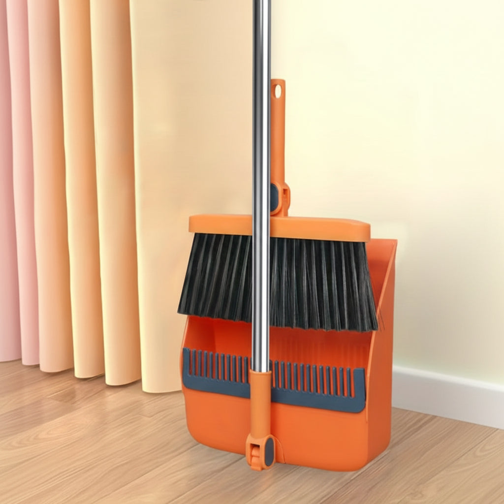 CLEANSWEEP PRO – Rotatable Long Handle Broom & Dustpan Set with Built-In Comb Teeth