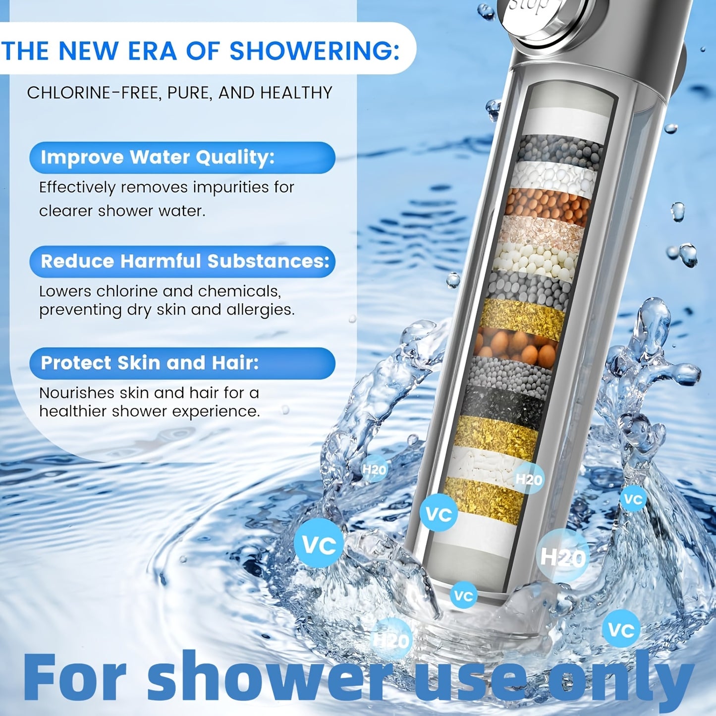 PUREFLOW - Chlorine-Reducing Handheld Showerhead with On/Off Switch & Skin Care Filter