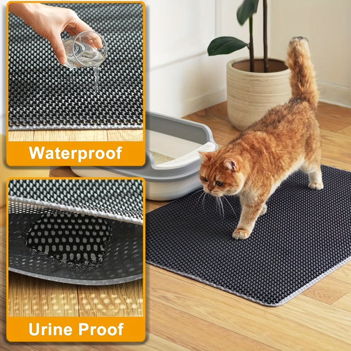 PAWCATCHER - Honeycomb Waterproof Cat Litter Mat Odor Control & Washable
