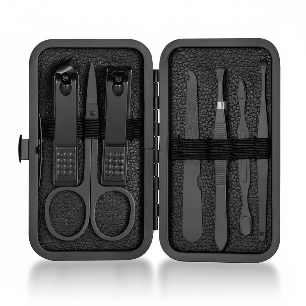 GROOMIX - 15pcs Classic Black Nail Care Set for Hands, Feet & Face Stainless Steel Tools